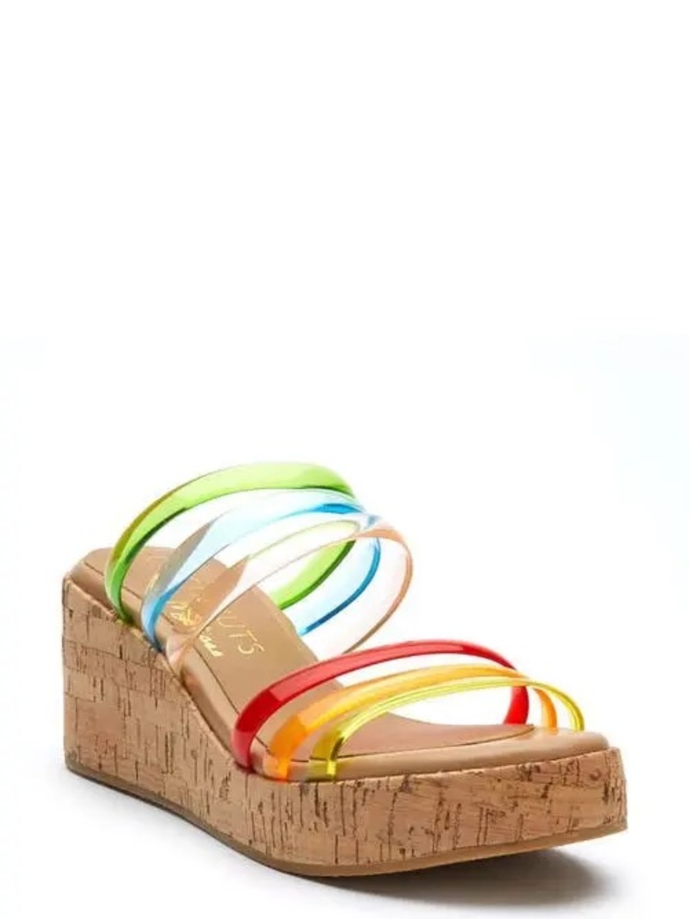 NWOB Coconuts 🥥 By Matisse Mecca Rainbow 🌈 Strappy Cork Wedge Sandal size 8